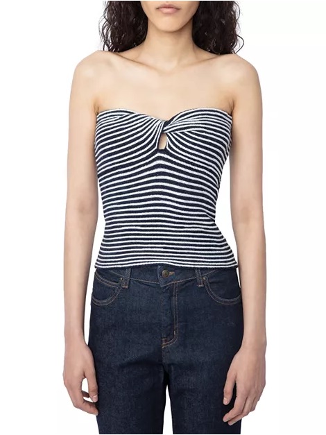 Zadig & Voltaire Navy And White Striped Strapless Twist Top